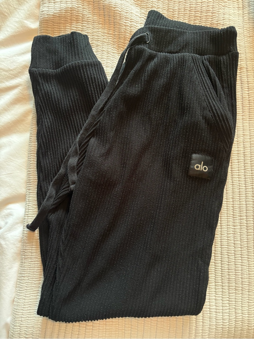 alo Muse Sweatpant Ribbed Drawstring Jogger Black Size S